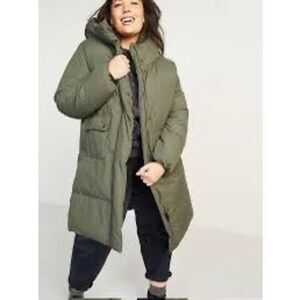 New Old Navy Faux-Fur Lined Hooded Long Puffer Coat in Money Maker Green Medium